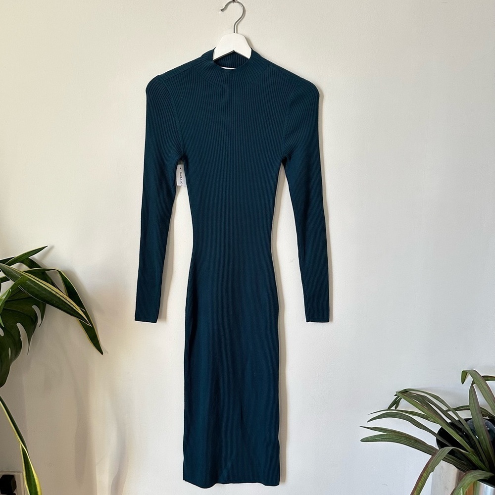 NWT Babaton Compose Ribbed Dress in Herbage Green Size S